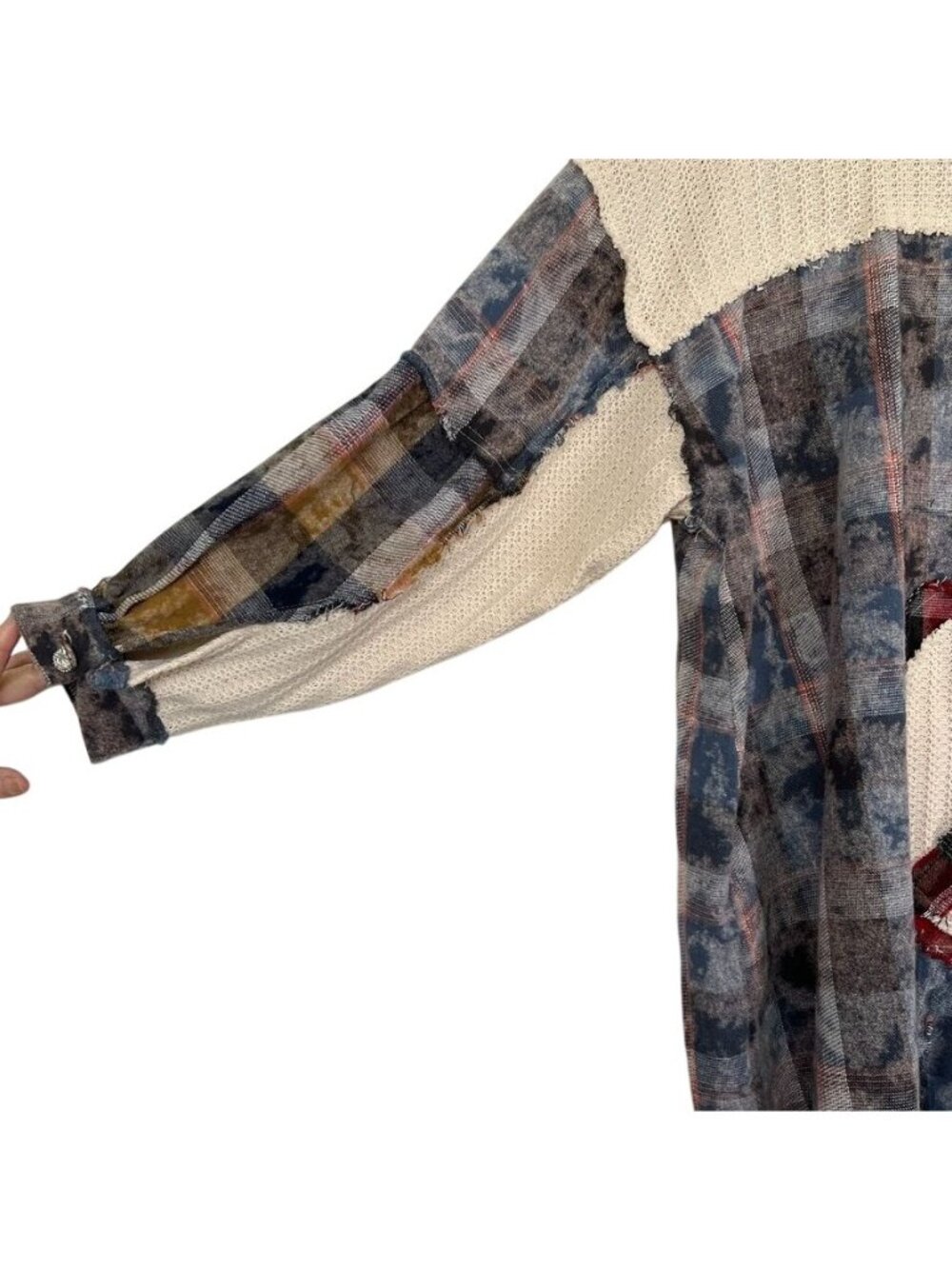 Pol Womens Sz L Peace Patchwork Chunky Plaid Shacket Oversized Statement Grunge - Picture 8 of 16
